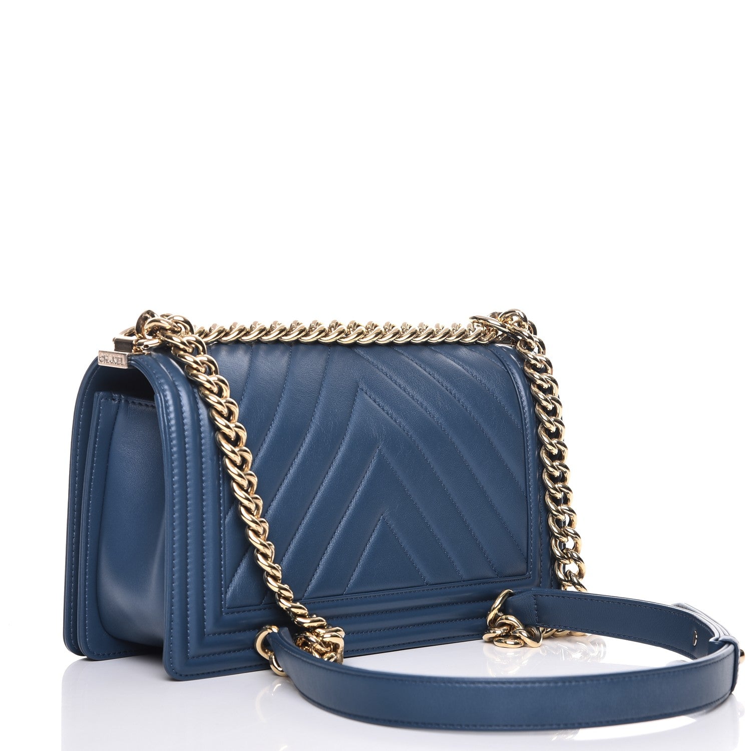 Chanel Calfskin Chevron Quilted Medium Boy Flap Blue 3 of 11
