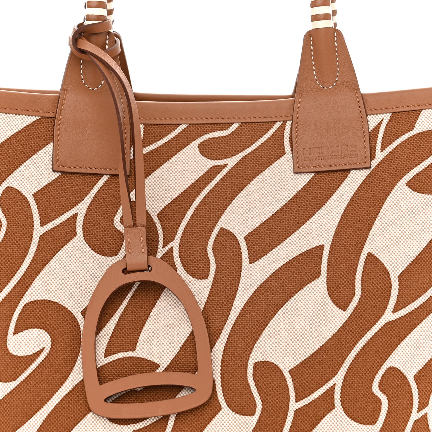 H Plume Canvas Swift Printed Maillons & Co Steeple 25 Bag Fauve Ecru Beige Gold