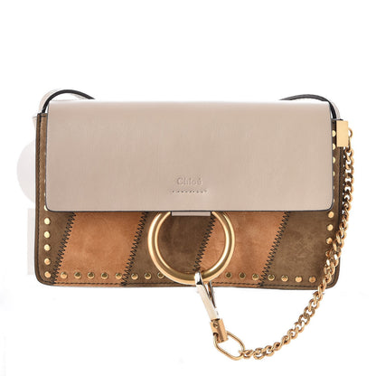 Chloe Suede Calfskin Studded Small Faye Shoulder Bag Pastel Grey 1 of 7