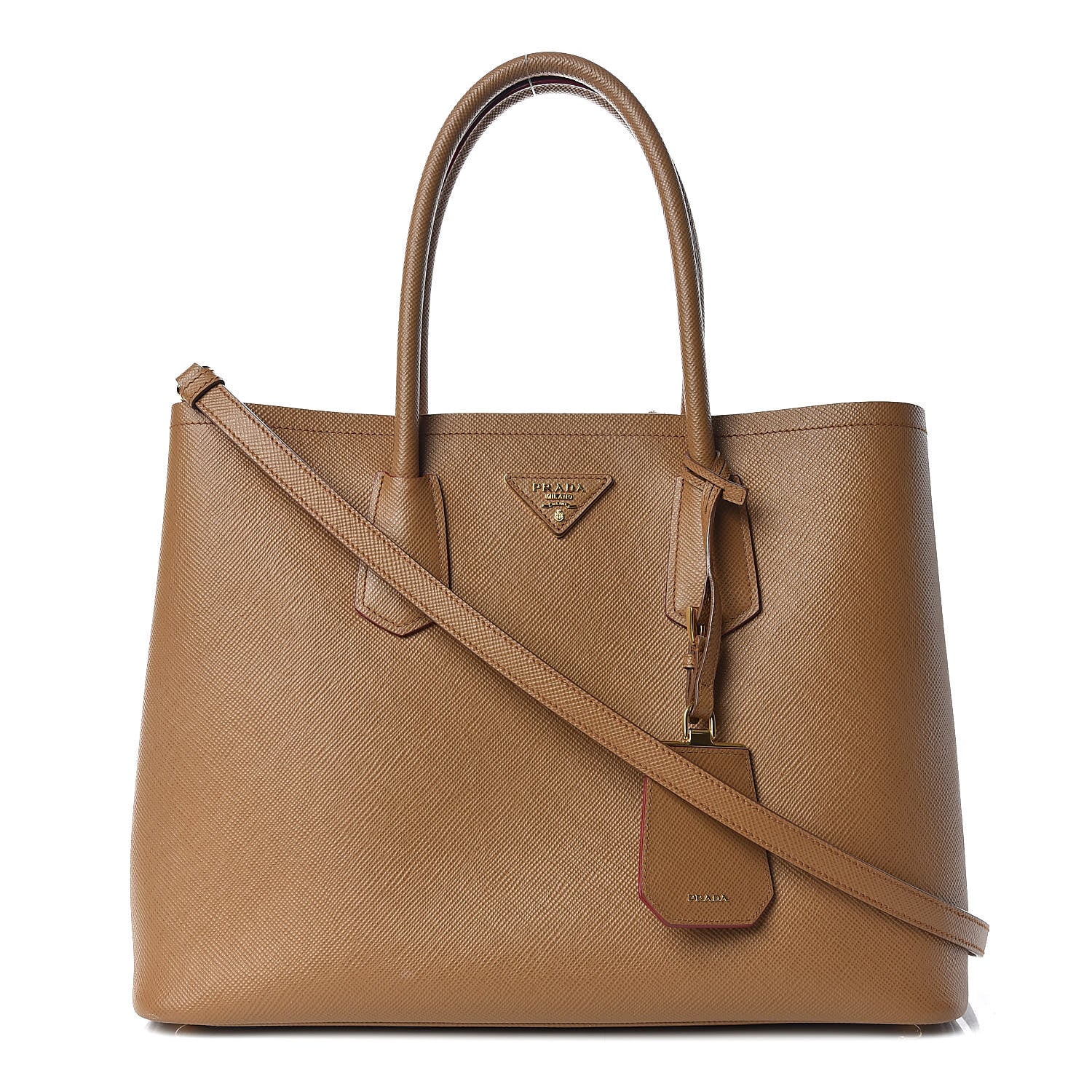 Prada Saffiano Cuir Large Double Bag Caramel Fuoco 1 of 13