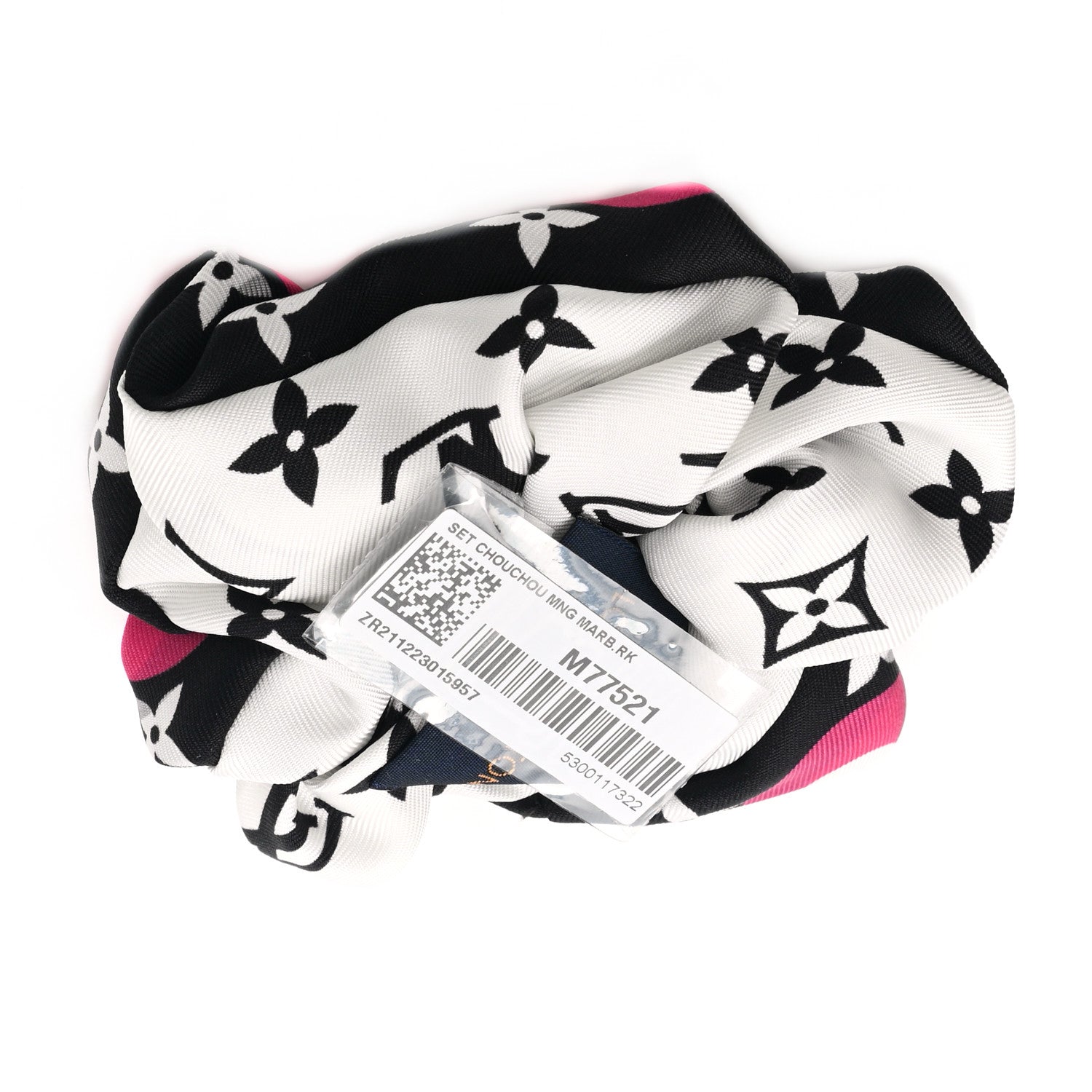 Louis Vuitton Silk Monogram Marbles Scrunchy Set Pink Khaki Beige 4 of 7
