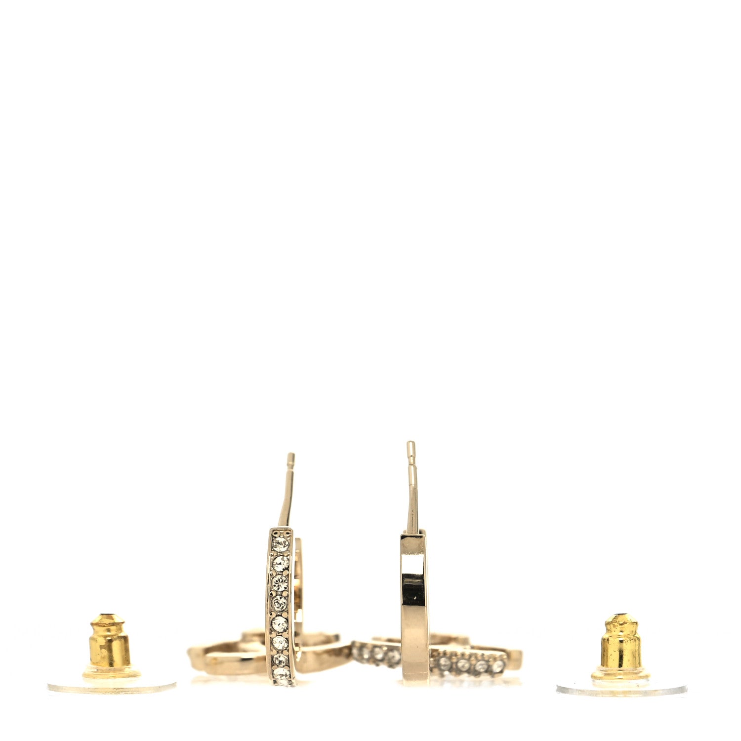 Chanel Crystal Bead CC Hoop Drop Earrings Light Gold 3 of 4