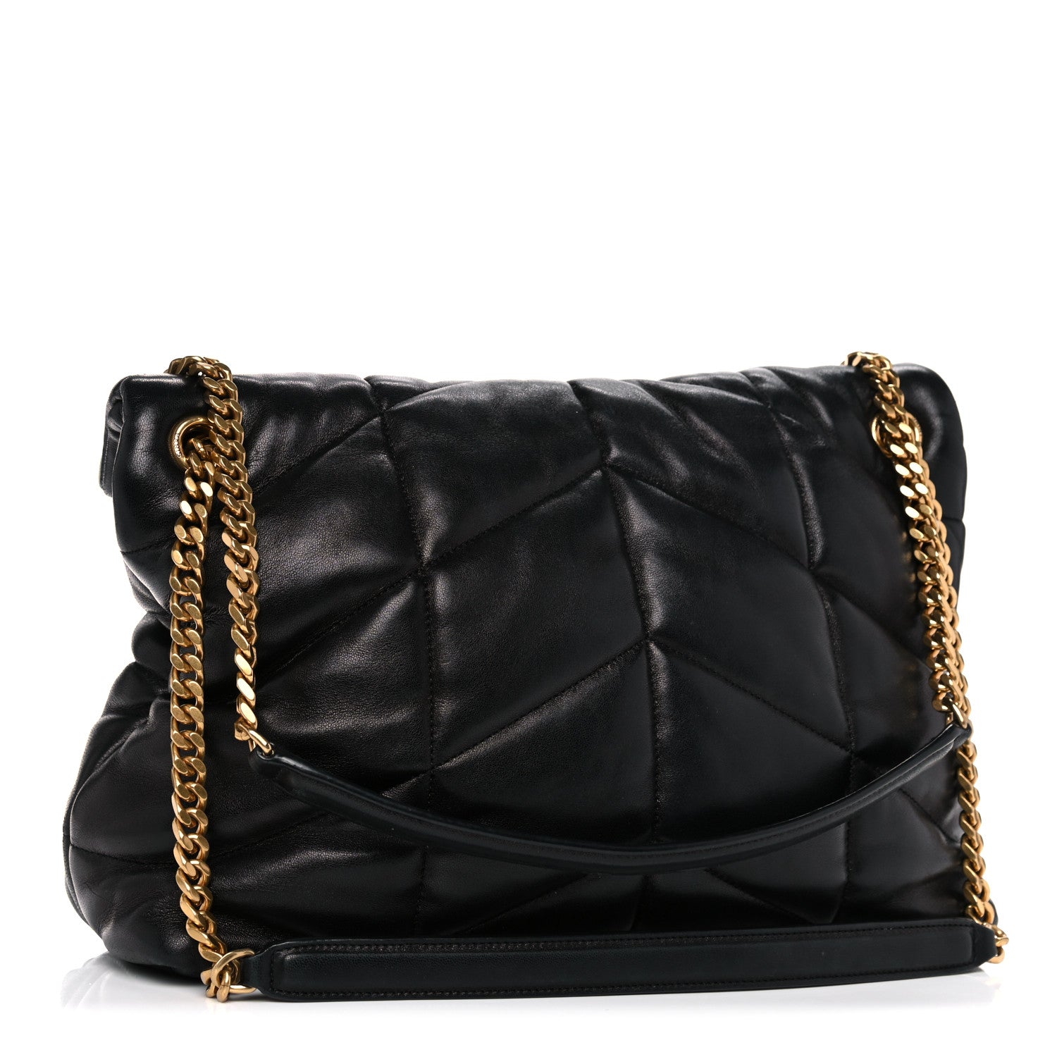 Saint Laurent Lambskin Quilted Medium Loulou Puffer Monogram Chain Satchel Black 2 of 10