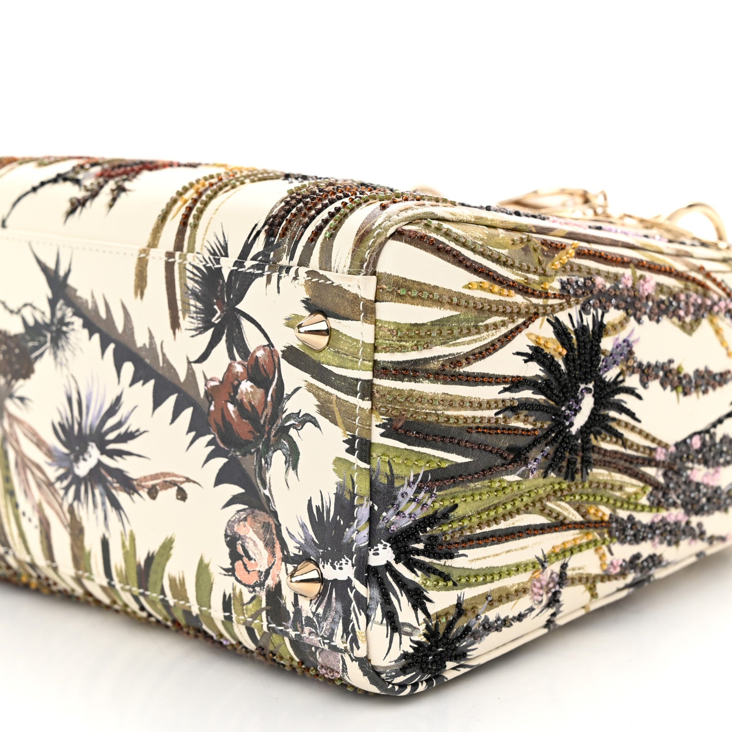 Christian Dior Calfskin Beaded Embroidered Jardin Naturel Mini Lady Dior White Multicolor 9 of 9