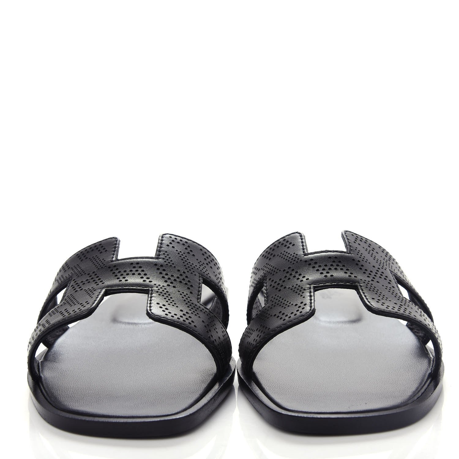 Hermes Calfskin Perforated Oran Sandals 36 Black 2 of 10