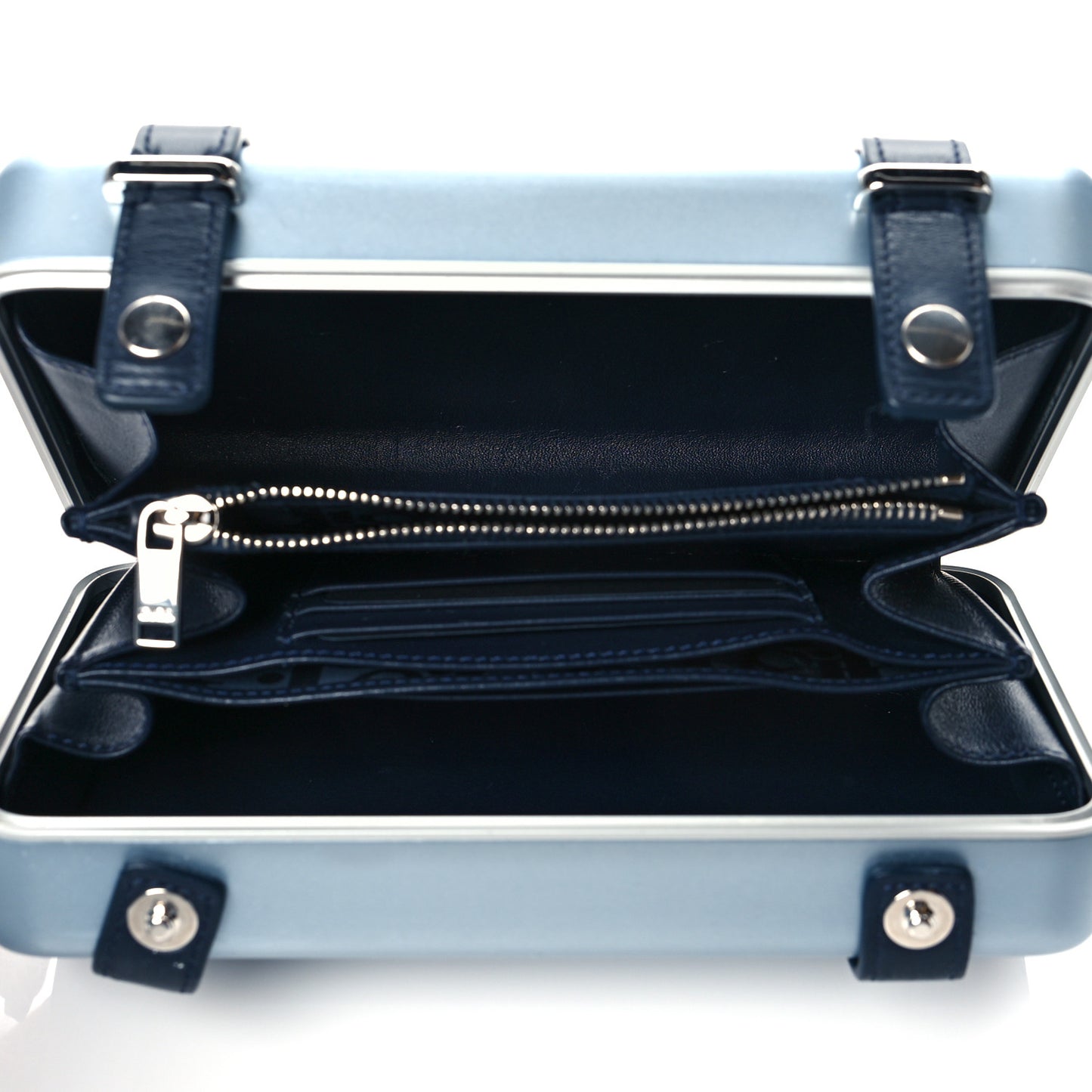 X RIMOWA Aluminum Personal Clutch On Strap Bleu