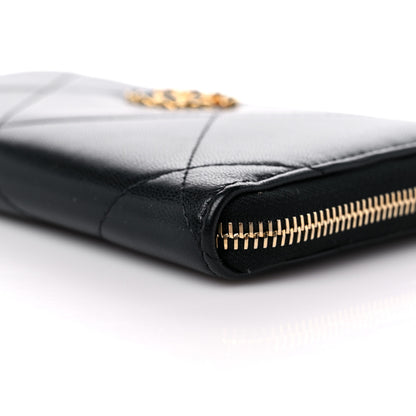 Chanel Shiny Goatskin Quilted Chanel 19 Long Zipped Around Wallet Black 10 of 13