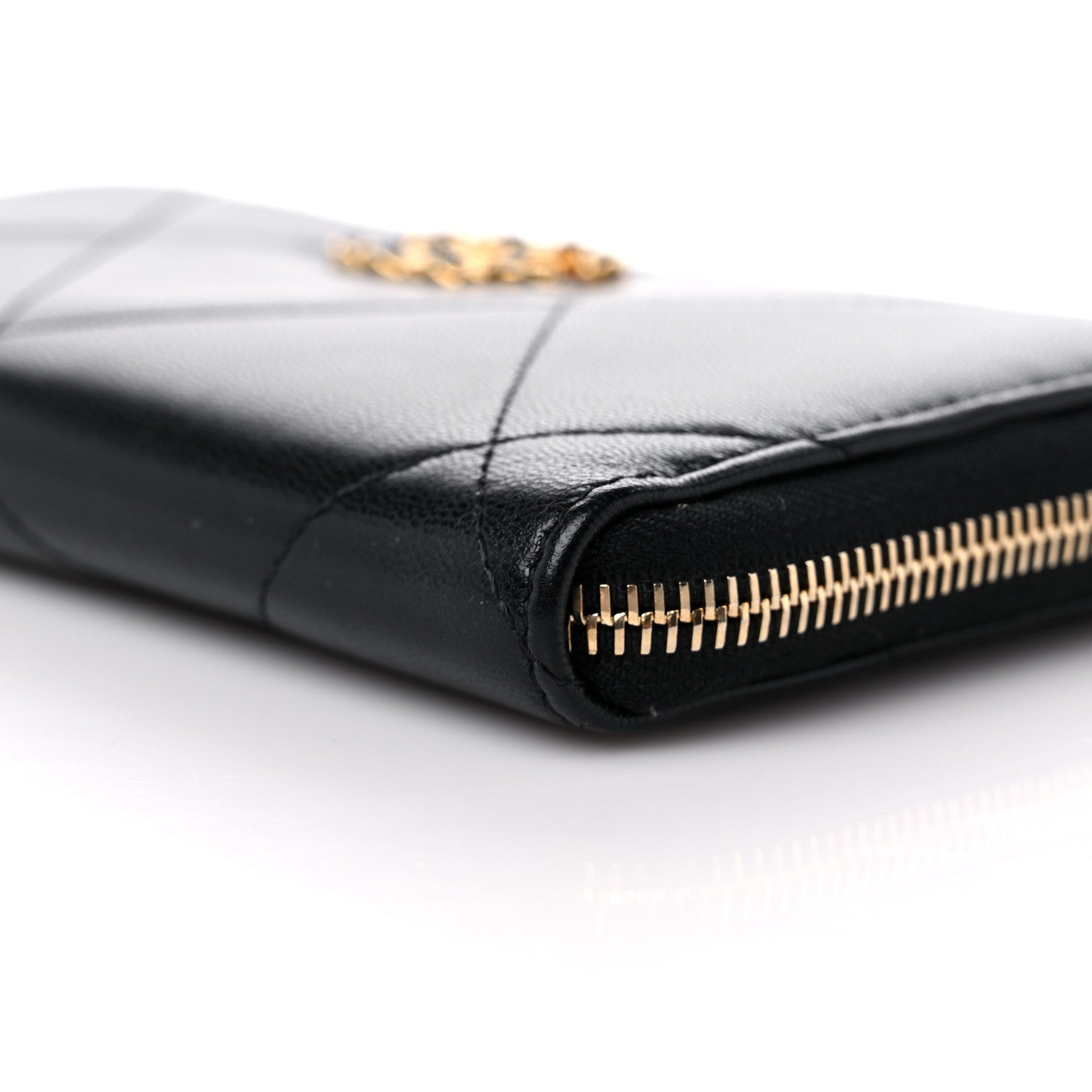 Chanel Shiny Goatskin Quilted Chanel 19 Long Zipped Around Wallet Black 10 of 13