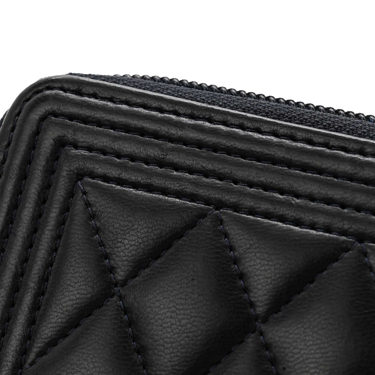 Lambskin Quilted Zip Around Boy Coin Purse Wallet Navy