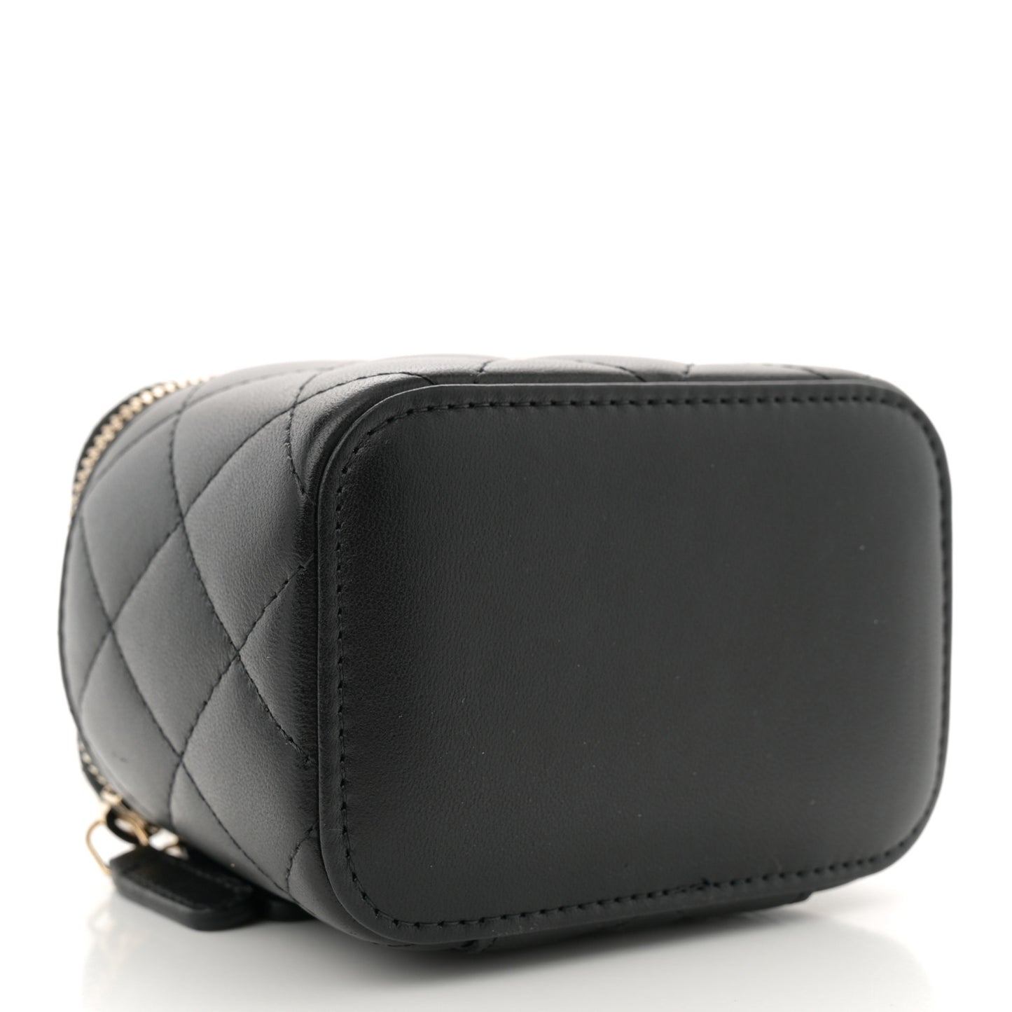 Lambskin Quilted Mini Vanity Case With Pearl Chain Black