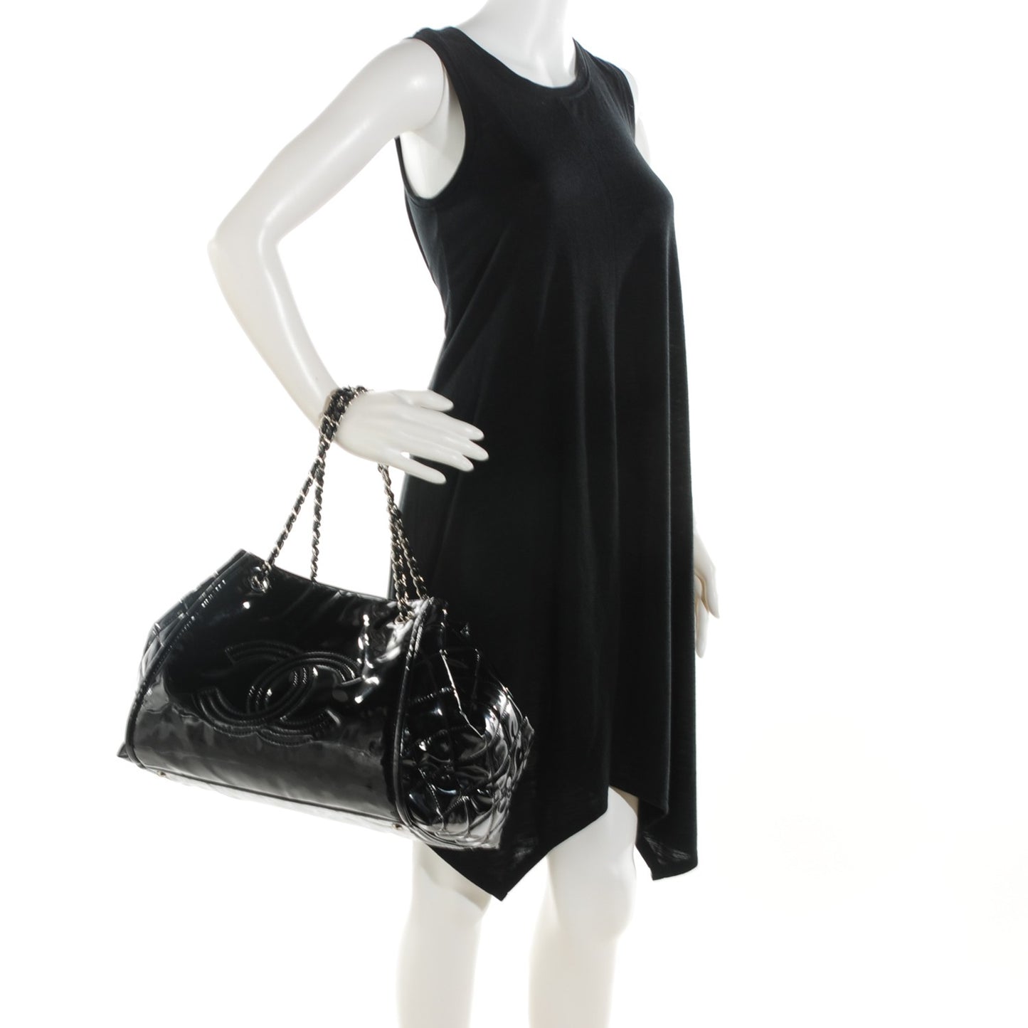 Vinyl Large Lipstick Ligne Accordion Tote Black