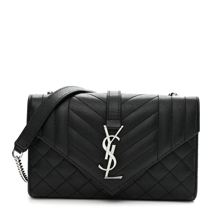 Saint Laurent Grain De Poudre Textured Mixed Matelasse Triquilt Small Monogram Satchel Black 1 of 10