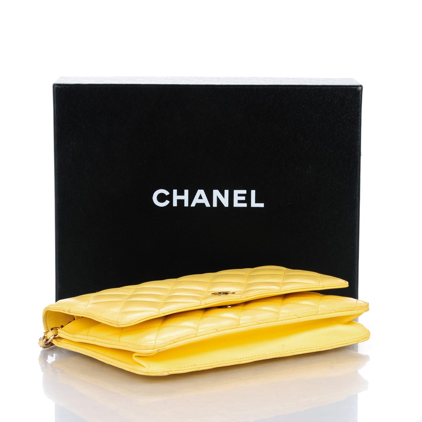 Lambskin Quilted Wallet on Chain WOC Yellow