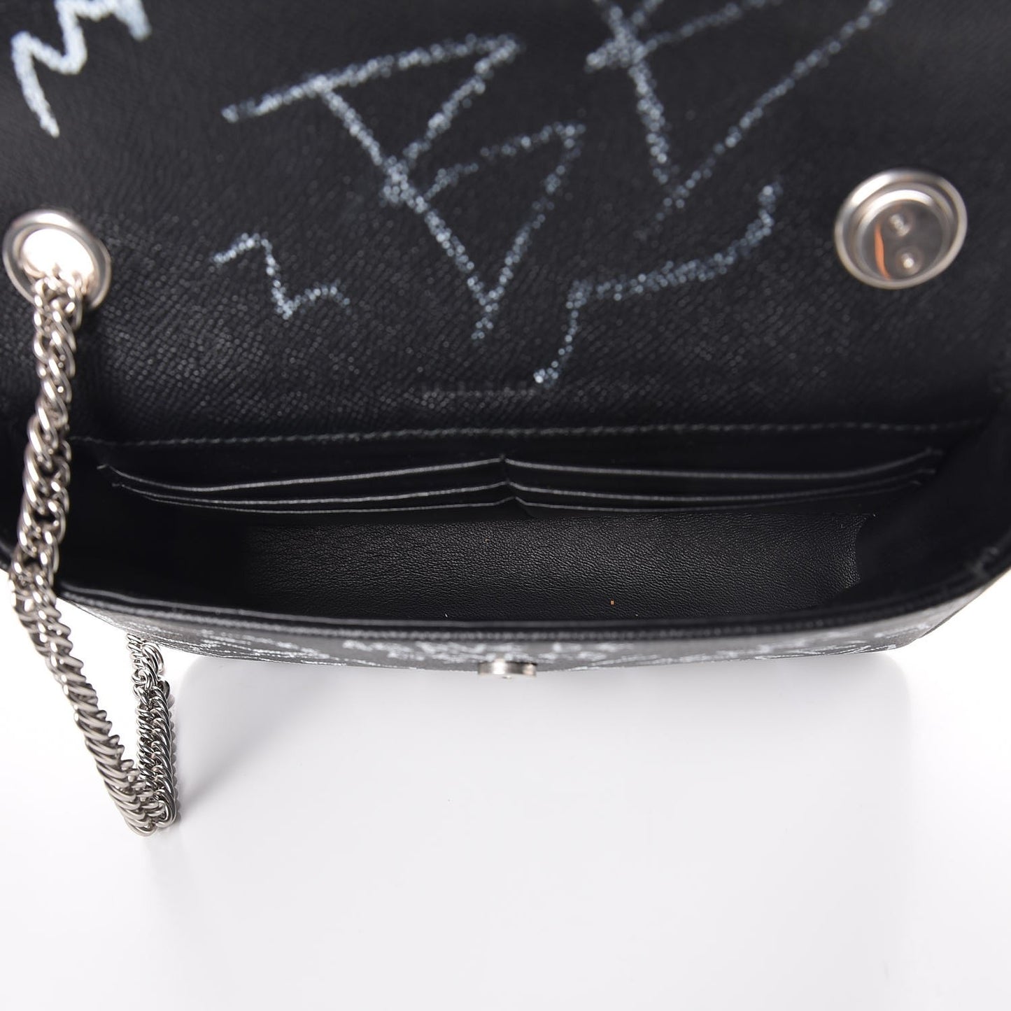 Calfskin Graffiti BB Chain Wallet Black White