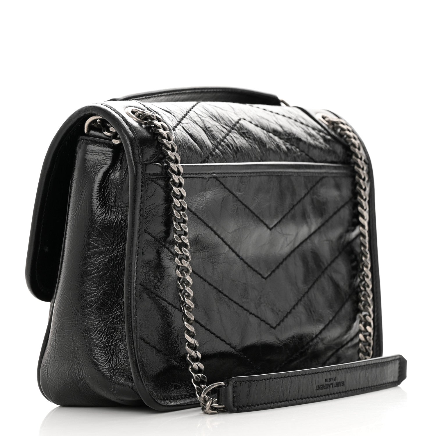 Saint Laurent Crinkled Calfskin Matelasse Monogram Baby Niki Chain Satchel Black 3 of 15