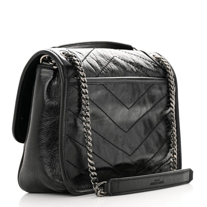 Saint Laurent Crinkled Calfskin Matelasse Monogram Baby Niki Chain Satchel Black 3 of 15