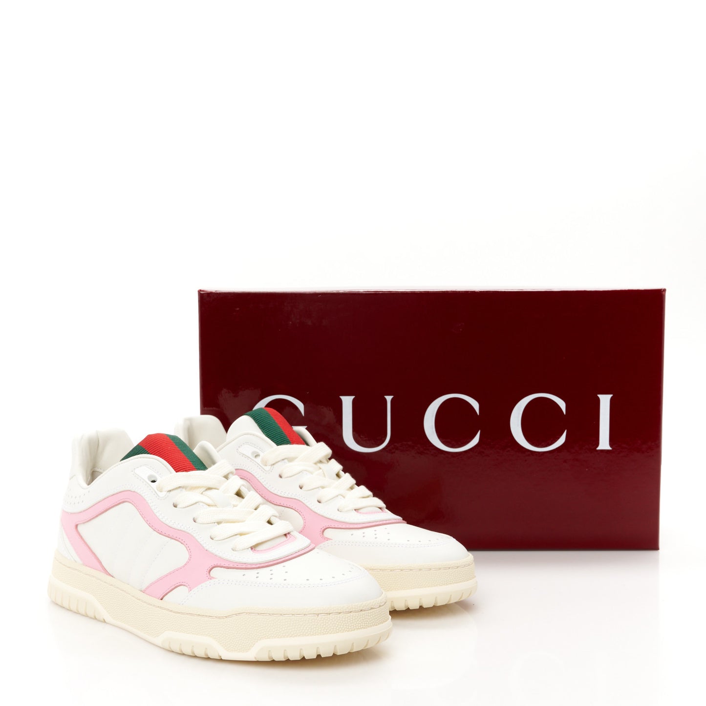 Calfskin Womens Re-Web Sneakers 38 White Pink