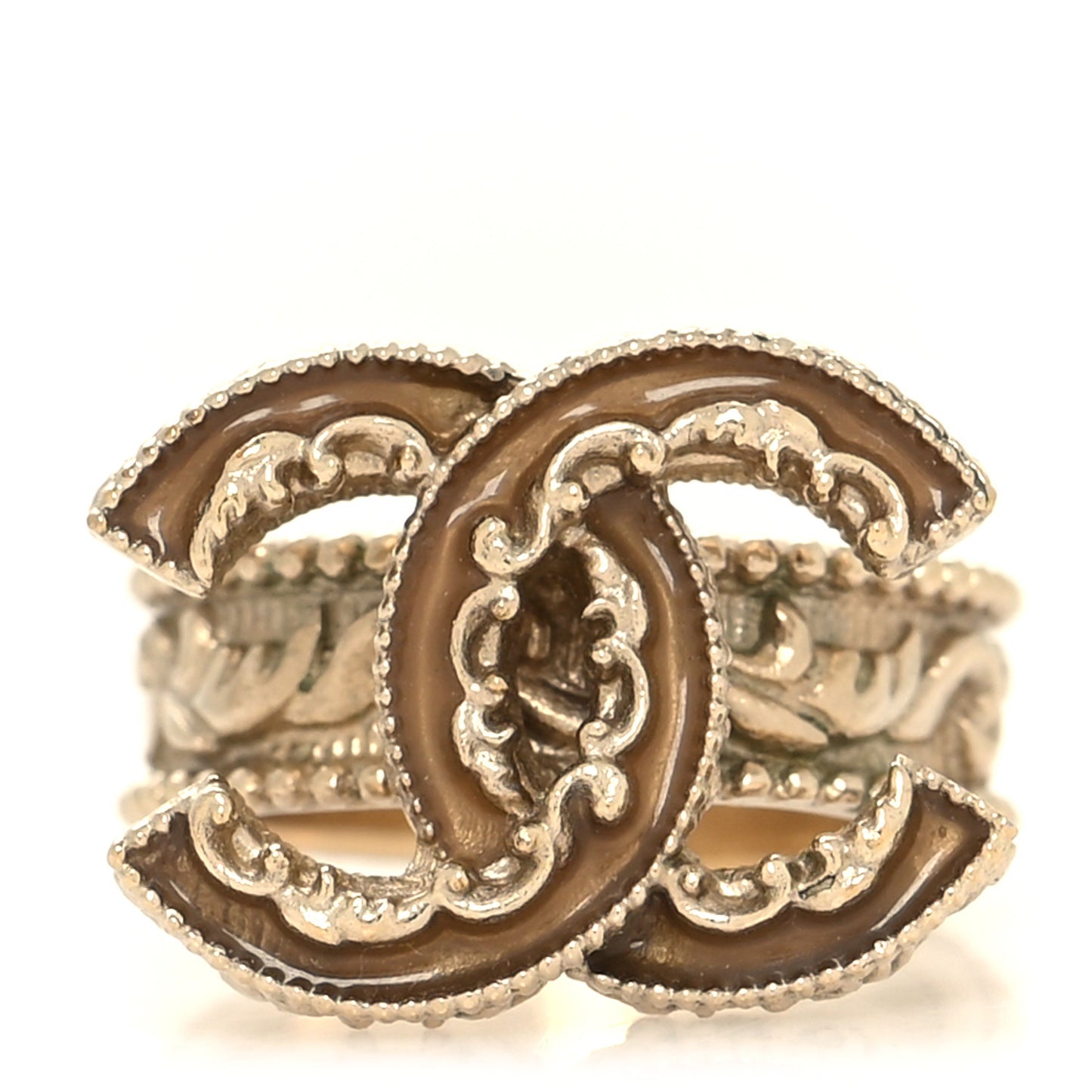 Enamel CC Baroque Ring 52 6 Beige Gold