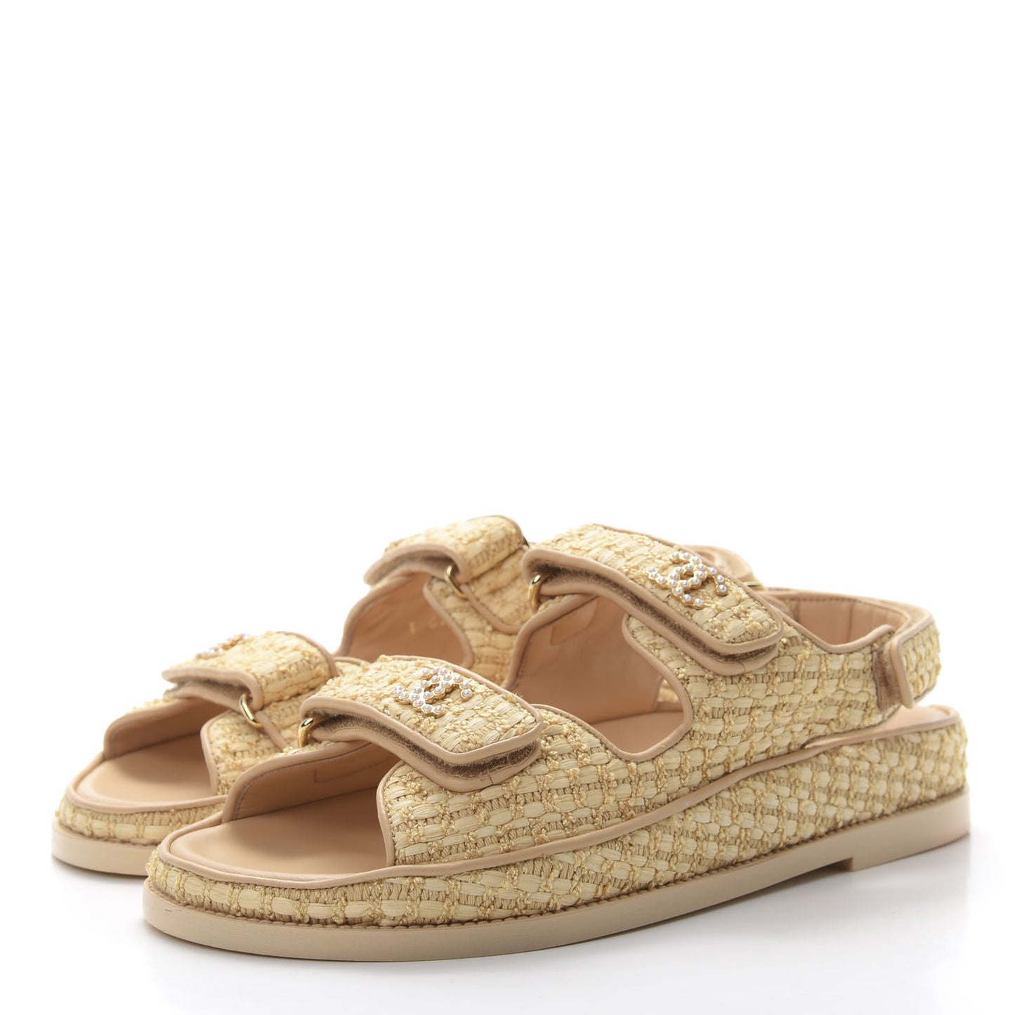 Braided Fabric Velcro Dad Sandals 39.5 Beige