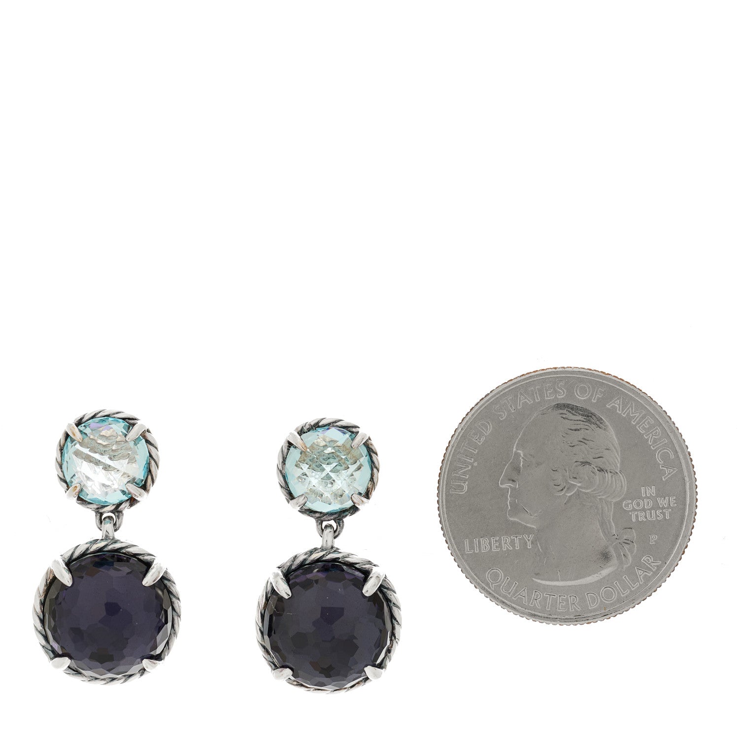 David Yurman Sterling Silver Black Orchid Blue Topaz Chatelaine Drop Earrings 2 of 4