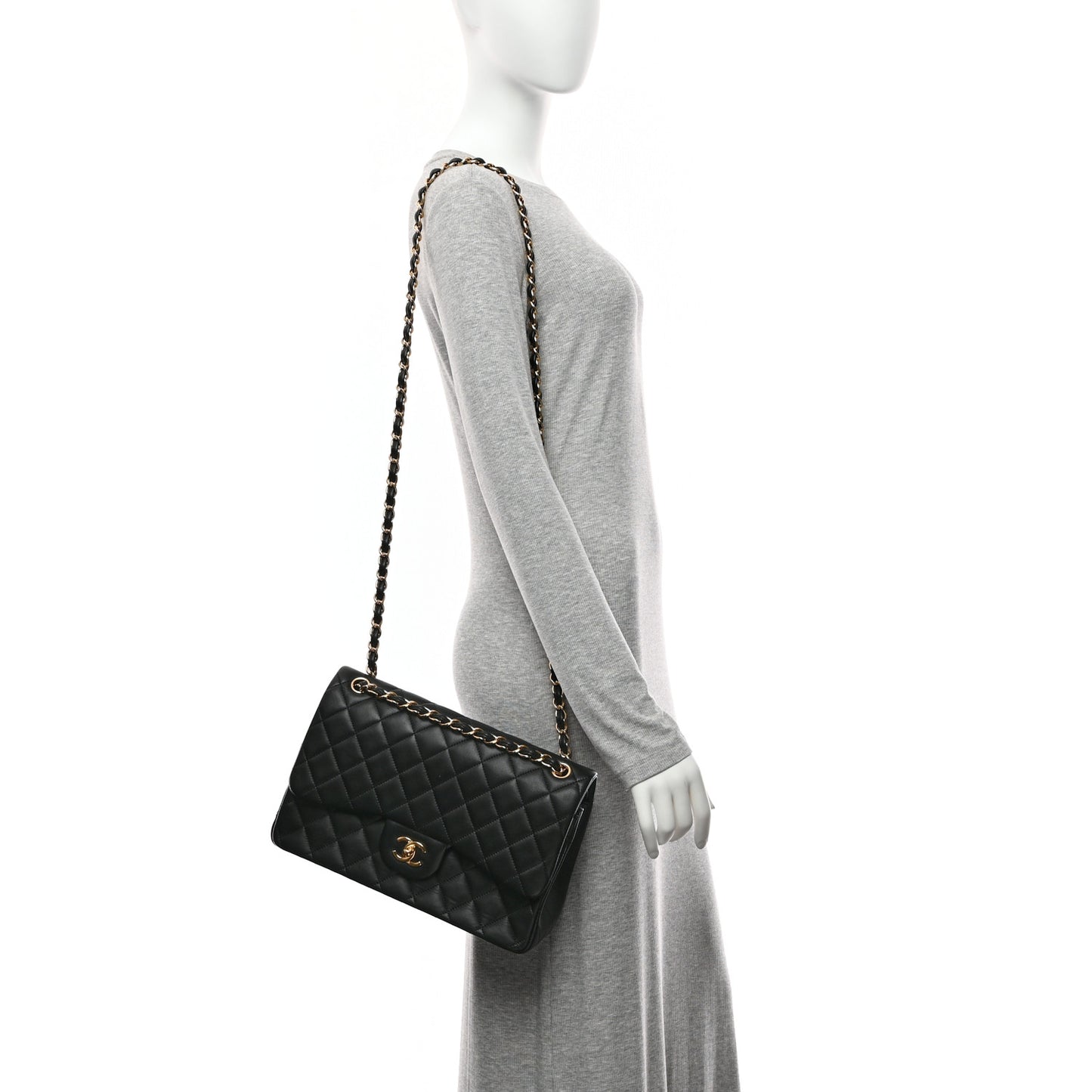 Lambskin Quilted Jumbo Double Flap Black