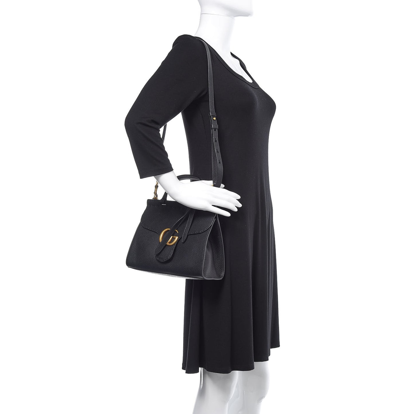 Calfskin Mini GG Marmont Top Handle Bag Black