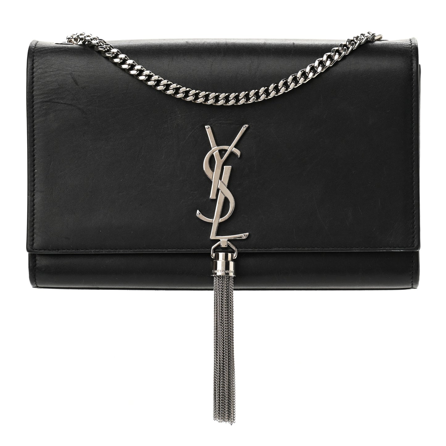 Smooth Calfskin Medium Classic Monogram Kate Tassel Satchel Black