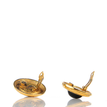Chanel Onyx Clip On Round Earrings Black Gold 3 of 4