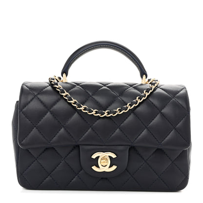 Chanel Lambskin Quilted Mini Top Handle Rectangular Flap Navy Blue 1 of 12
