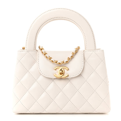 Chanel Shiny Aged Calfskin Quilted Nano Kelly Shopper White 1 of 11