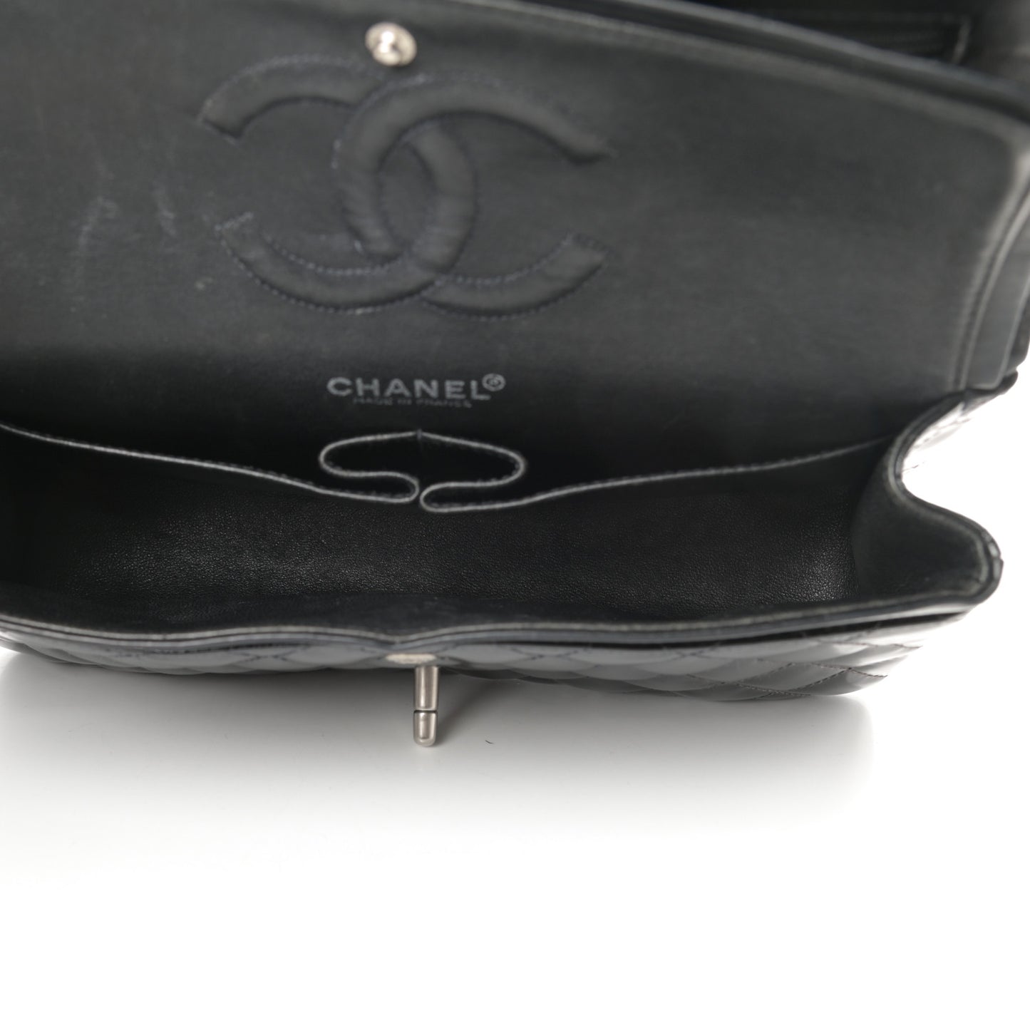 Patent Quilted Medium Double Flap Black