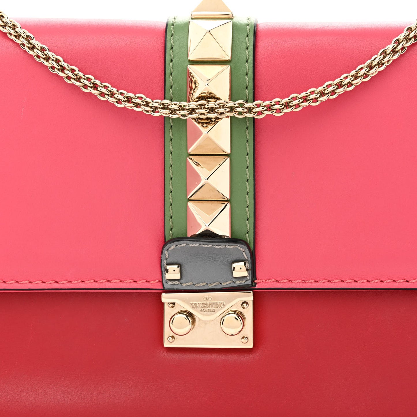 Vitello Medium Glam Lock Rockstud Flap Deep Rose Scarlet Grey Green