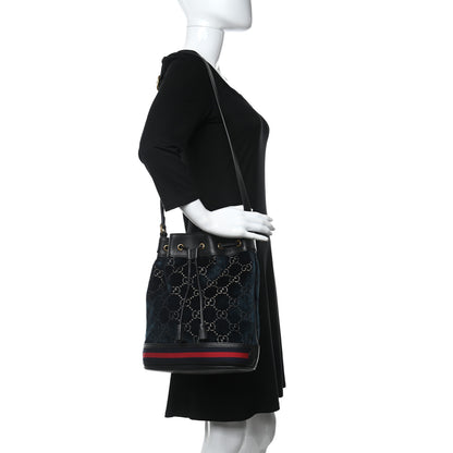 Gucci Velvet GG Monogram Web Bucket Bag Blue Beige 2 of 10