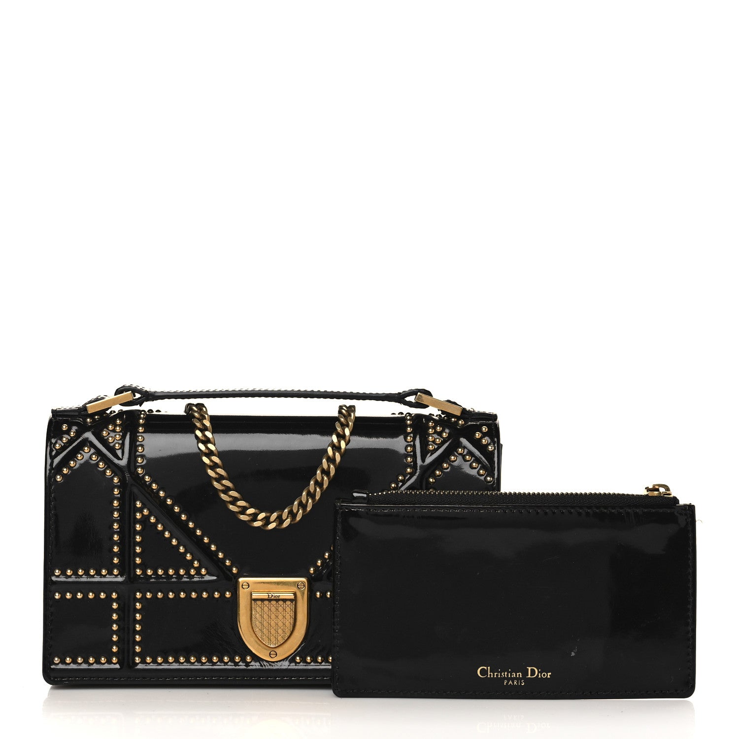 Christian Dior Patent Studded Diorama Flap Bag Black 1 of 7