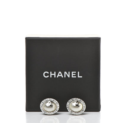 Chanel Pearl Baguette CC Round Earrings Silver 5 of 5