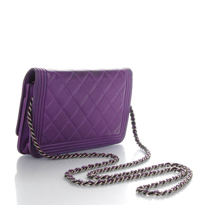 Chanel Lambskin Quilted Boy Wallet On Chain WOC Purple 3 of 8