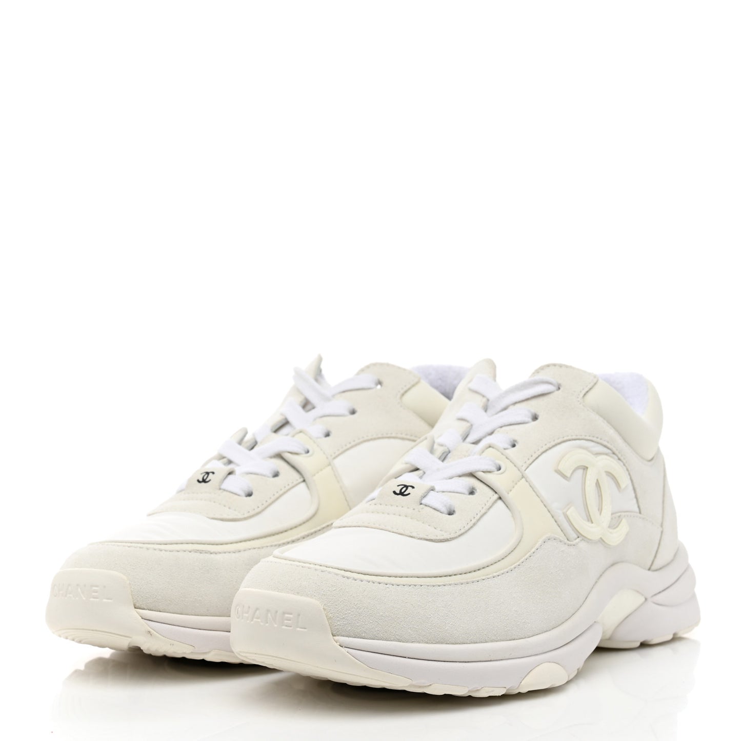 Suede Calfskin Fabric CC Sneakers 37.5 White