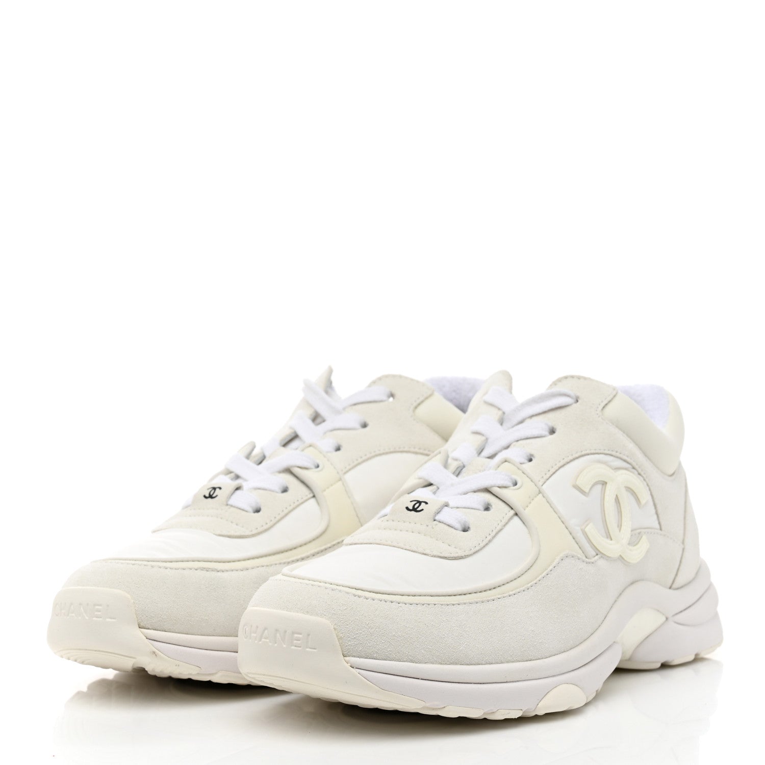 Chanel Suede Calfskin Fabric CC Sneakers 37.5 White 3 of 9