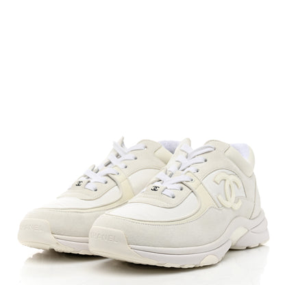 Chanel Suede Calfskin Fabric CC Sneakers 37.5 White 3 of 9