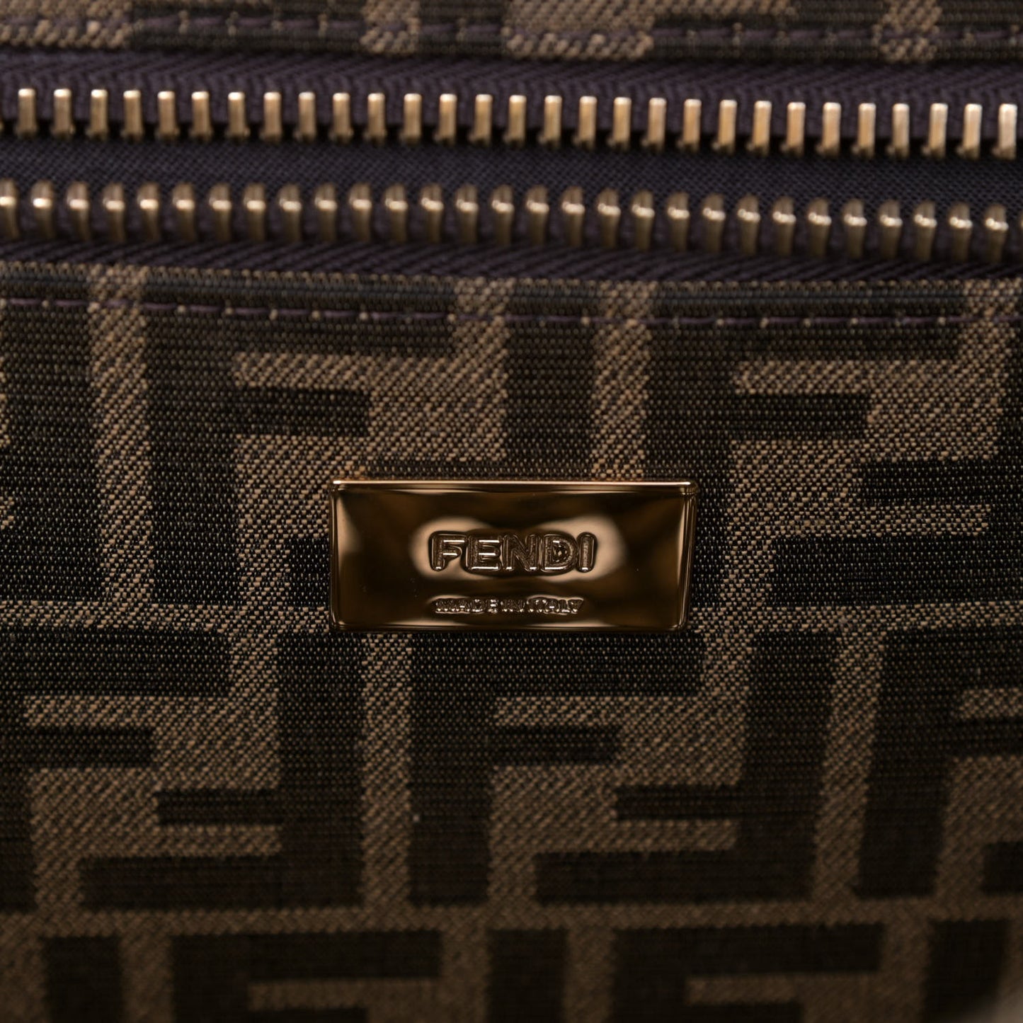 Fabric Jacquard FF 1974 Woven Knotted Medium Peekaboo Iconic Satchel Tobacco Moro