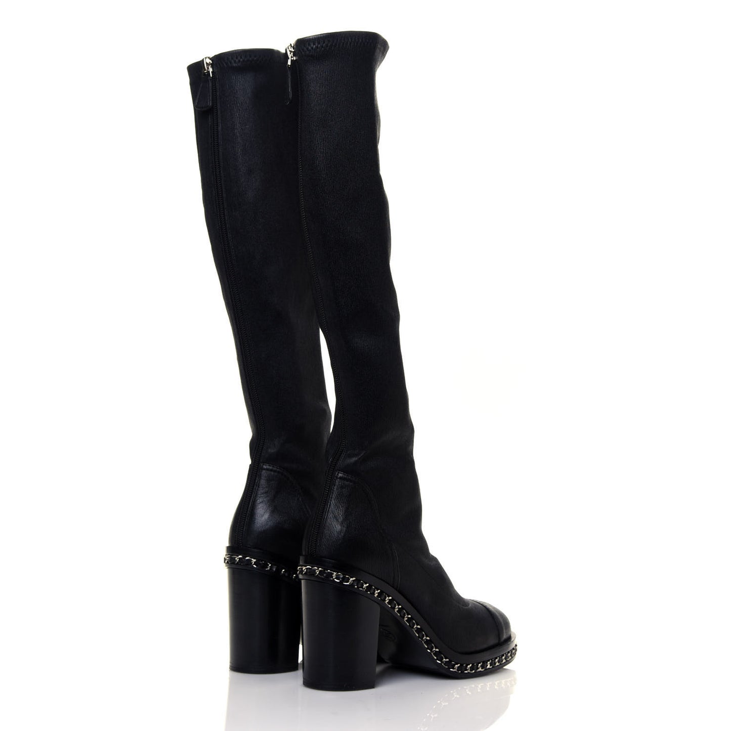 Fabric Grosgrain CC High Cap Toe Chain Boots 39.5 Black