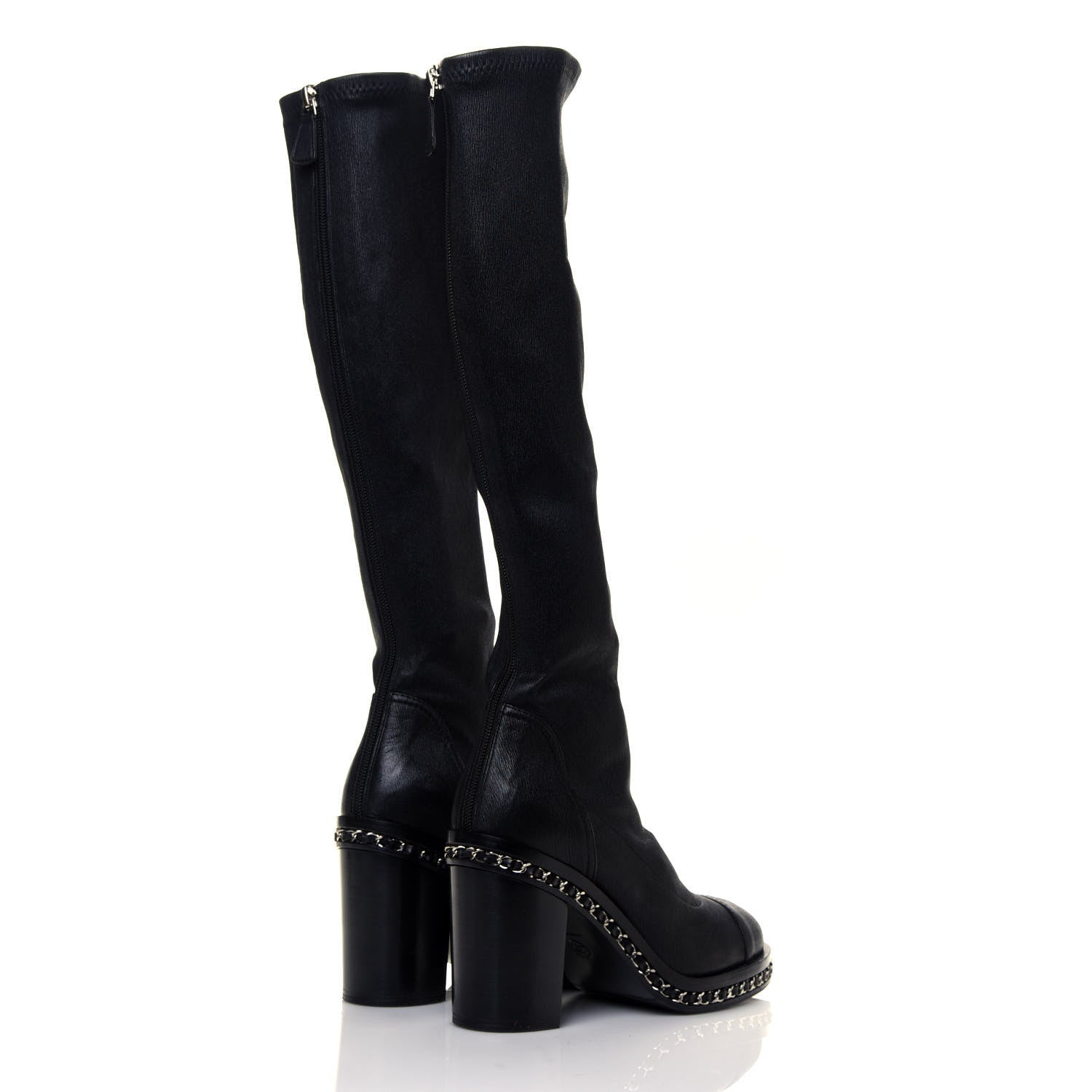 Chanel Fabric Grosgrain CC High Cap Toe Chain Boots 39.5 Black 4 of 7