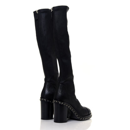 Chanel Fabric Grosgrain CC High Cap Toe Chain Boots 39.5 Black 4 of 7