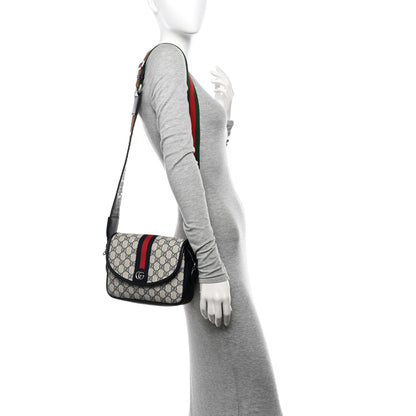 Gucci GG Supreme Monogram Textured Dollar Calfskin Web Studded Mini Ophidia Flap Shoulder Bag Beige Blue 2 of 11