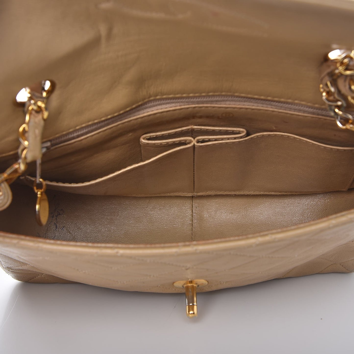 Lambskin Quilted Small Single Flap Beige