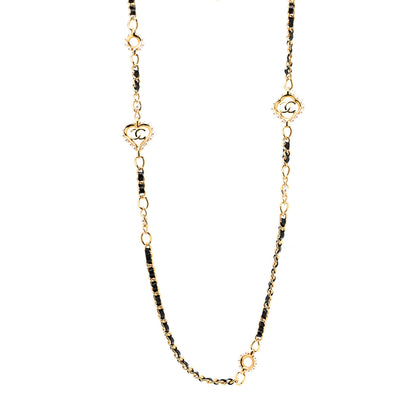 Chanel Lambskin Pearl CC Long Chain Necklace Black Gold 1 of 5