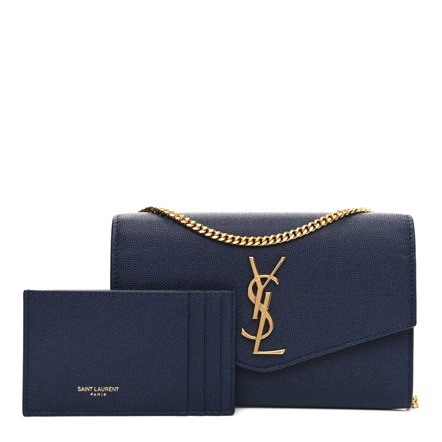 Saint Laurent Grain De Poudre Uptown Chain Wallet Charron Blue 1 of 9