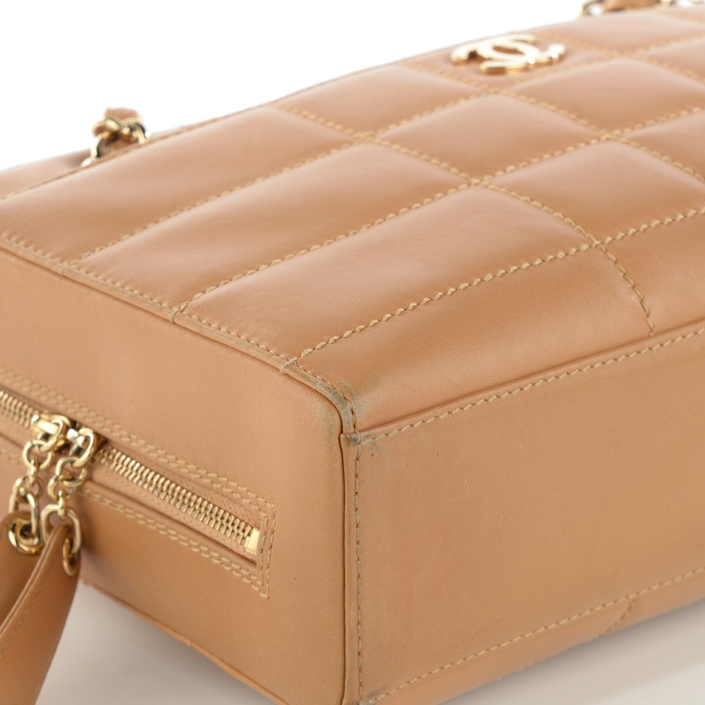 Lambskin Square Stitched Shoulder Bag Beige