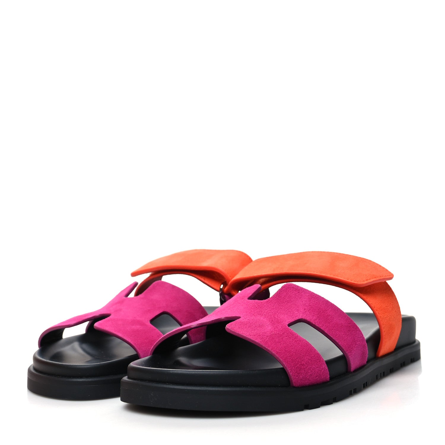 Hermes Suede Goatskin Womens Chypre Sandals 37 Rose Chapas Orange Synthetique 3 of 9