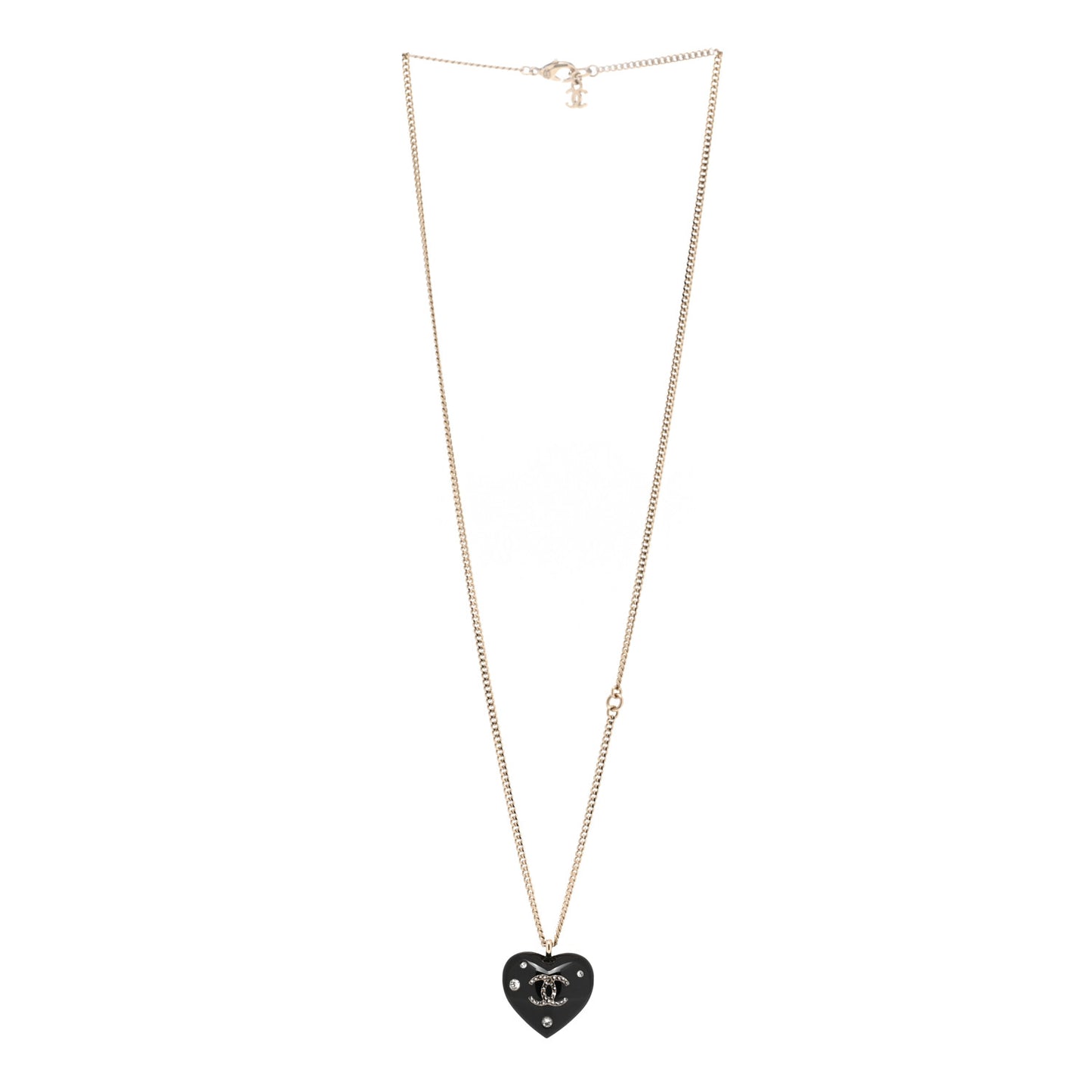Resin Crystal CC Heart Necklace Black Gold